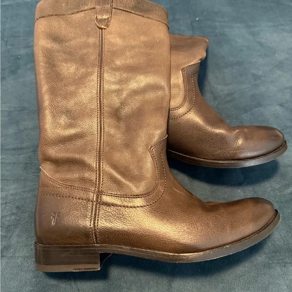 Frye Melissa Dark Brown Leather Heeled Boots - Picture 2 of 7